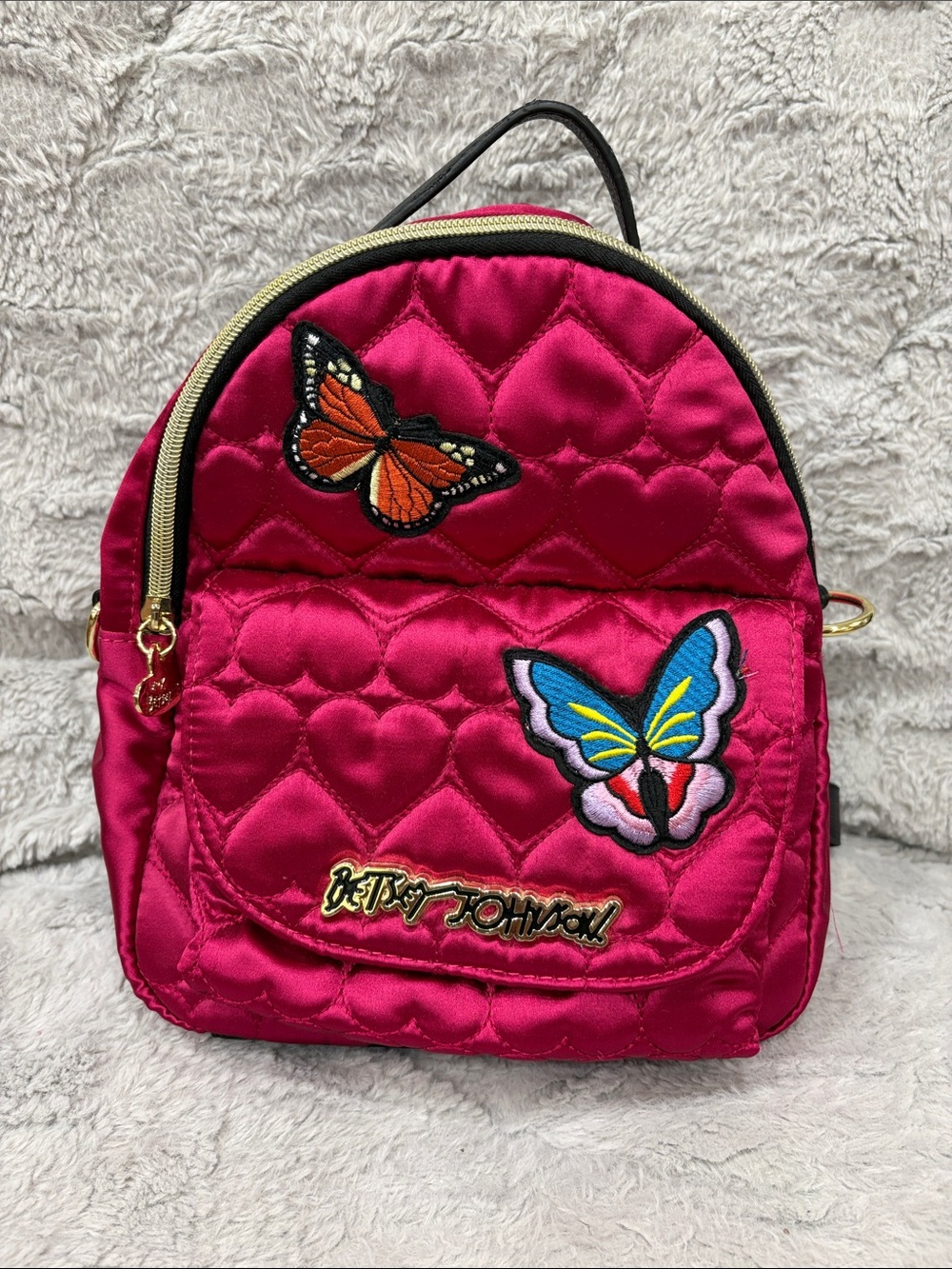 Betsey Johnson Pink Quilted Butterfly Mini Backpack
